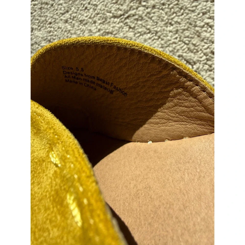 Beast Fashion Yellow Suede Cross Strap Platform Mules Sz 5.5 Pre-Owned‎